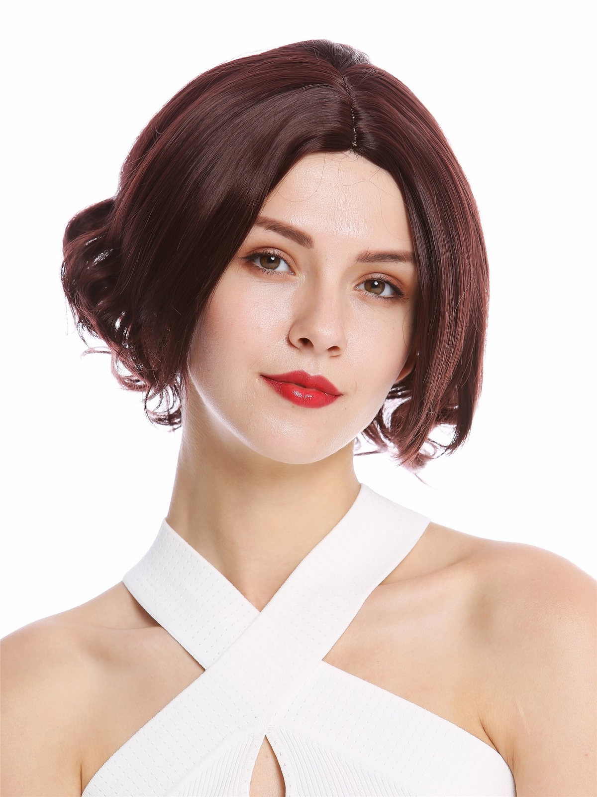 Wig Women's Short Long Bob Wavy Center Part Mahogany Reddish Brown