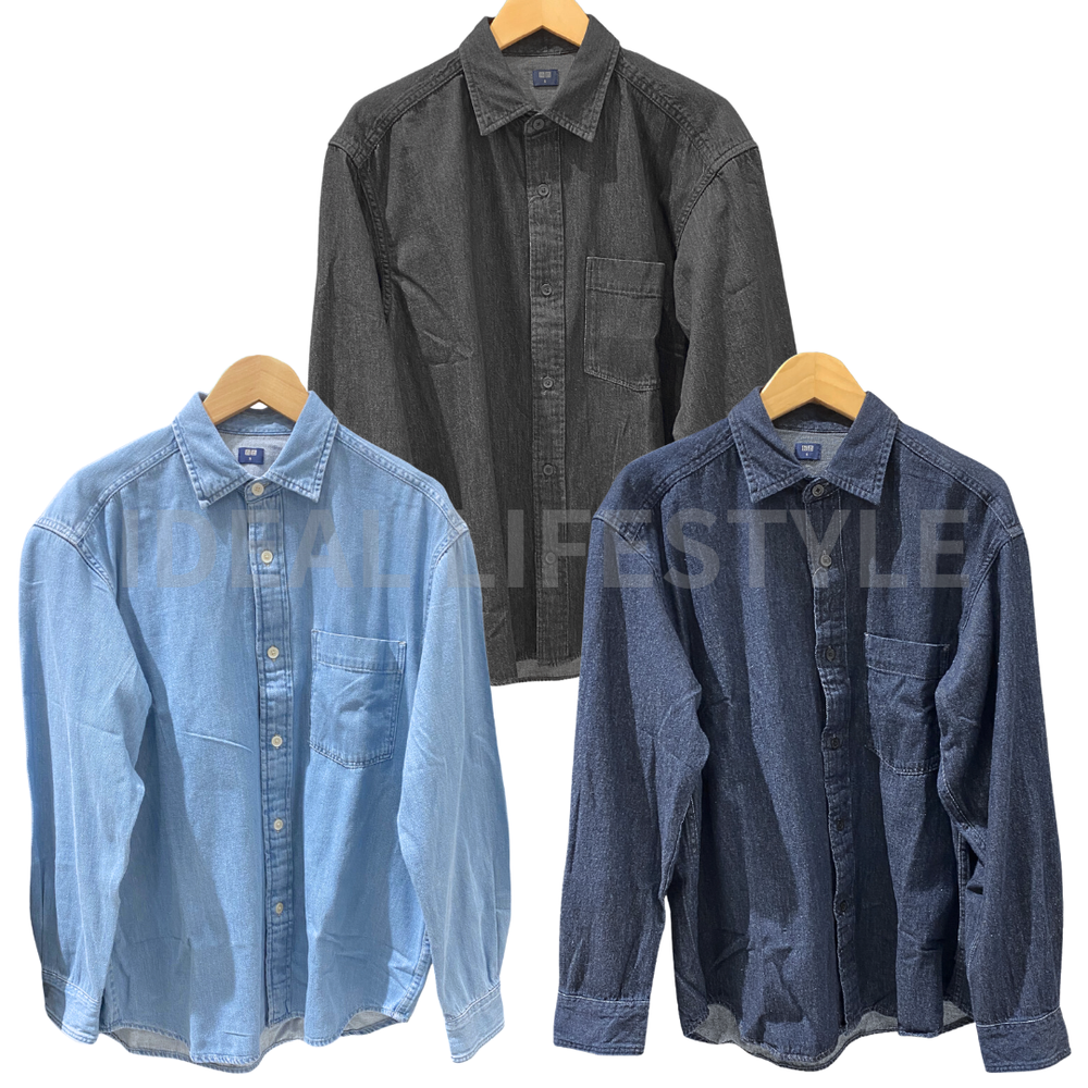 UNIQLO Mens 100% Cotton Denim Overshirt Black Navy Blue Sizes S-4XL NWT 476445