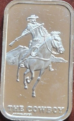 1974 The Lincoln Mint The Cowboy 1 oz .999 Fine Silver Vintage Art Bar