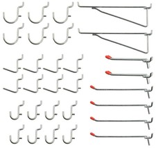 30 Piece Heavy Duty Pegboard Hooks Set Fits 1/4 Inch Peg Holes Tool Organizer