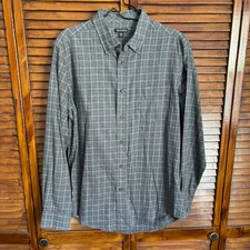GEORGE Men's Casual Button Down Flannel Shirt - Gray Plaid- Size Medium 38-40 