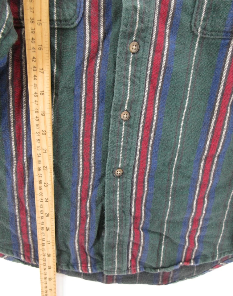 VINTAGE Eddie Bauer Shirt Men Large Green McKinley Flannel Button Up Striped USA - Image 4 of 4