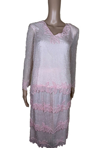 Vintage Sequin Silk Mother Of The Bride Dress M