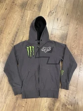 Vintage Fox Racing x Monster Energy Ricky Carmichael Full Zip Hoodie Gray Sz S