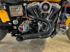 Black Wyatt Gatling 2 into 1 Exhaust Pipe Header Kit fits Harley Davidson