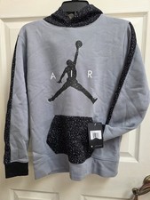 JORDAN Gray Black Pullover Hoodie Jacket Speckle Dot Pocket Boy Large