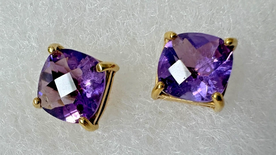 Aretes cuadrados de amatista ROBERTO COIN en oro amarillo de 18 quilates Foto 3 de 4