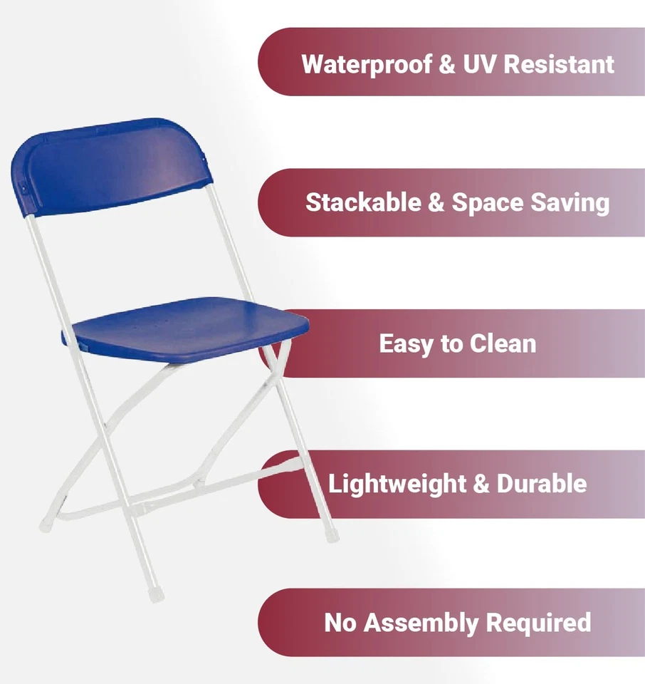 Plastic Folding Chairs Blue 4 Pack Indoor Outdoor Event Party 700 lb Capacity - Image 4 of 4