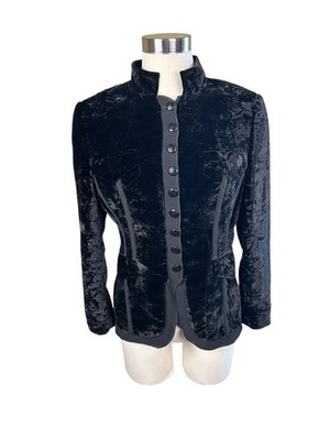 Per Se Crushed Velvet Button Down Jacket Sz 6 RARE! Victorian Chiffon Trim