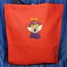 Canvas Bag Angel in Purple Red Reusable Bag for Books or Groceries