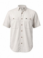 90s Button Front Short Sleeve Camp Shirt   Ivory   L
