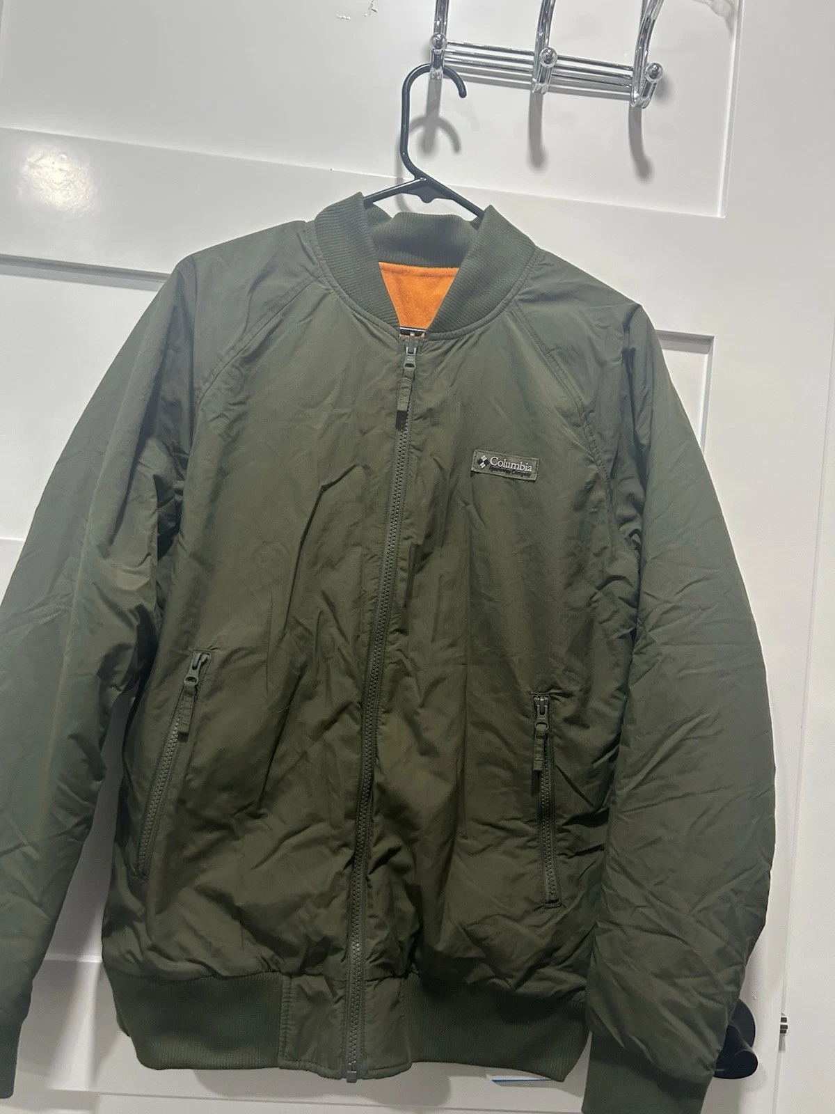 Columbia Mens Water Resistant Reversible Jacket Olive Orange Sz M