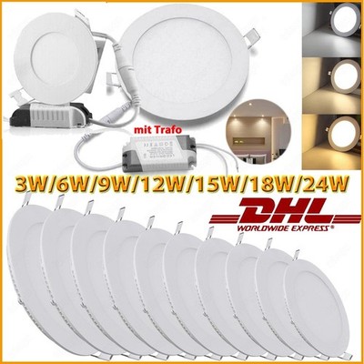 LED Panel flach Einbaustrahler Deckenleuchte Spot mit Trafo 3/6/9/12/15/18W/24W