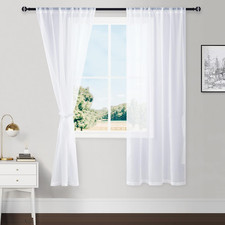 White Sheer Curtains with Tiebacks 2 Panels Lightweight Voile W36 x L72
