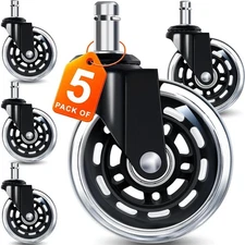 Office Chair Wheels for Casters - 3" Rubber Wheels for Computer Gaming Desk C...