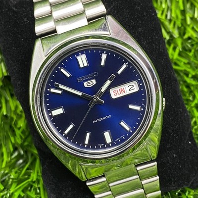 Rare Seiko 5 SNXS77 Automatic 7S26-0480 Blue Dial Baton Day Date Vintage Watch