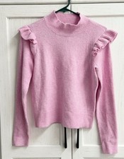 Loft Women s XS Shoulder Ruffle Mock Neck Sweater NWT 5 Wool Pink Soft