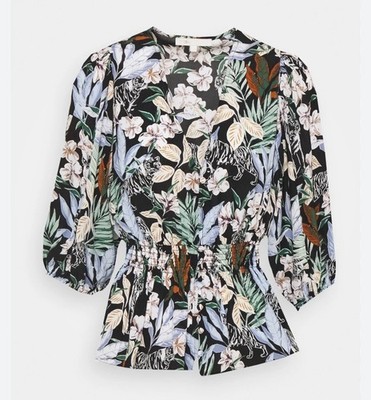 Maje size 2 AUS 10 Blouse Floral Ringle Print Shirred Waist Top Shirt