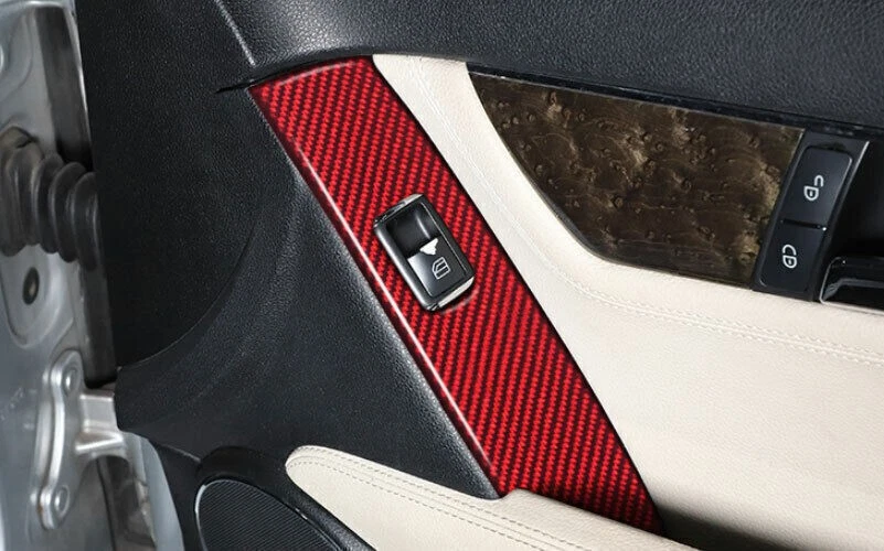 Interruptor de control de cerradura de puerta de ventana de coche Clase C 07-14 carbono rojo real Foto 3 de 4