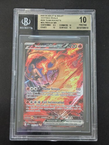 2025 POKEMON EN-DESTINED RIVALS #229 TEAM ROCKET'S MOLTRES EX BGS 10 PRISTINE