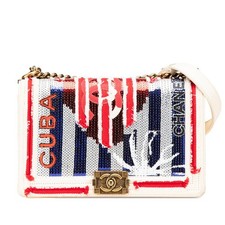 Chanel Boy Chanel Coco Mark Cuba Lambskin Sequin Canvas Shoulder Bag Wom One