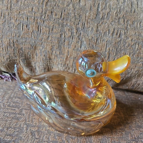 Early Vintage Iridescent Carnival Jeannette Glass Duck Candy Dish