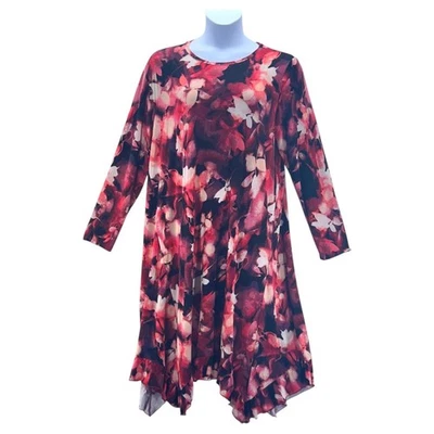 LOGO by Lori Goldstein Women Dress XL Dark Romantic Roses Handkerchief Hem - Image 1 of 4