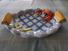 Vintage Lotus 1998 Ceramic Crab, Corn & Clam Picnic Serving Tray Platter Plate