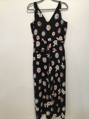 Ann Taylor Loft Black Floral Sleeveless Granny Core HoBo Jumpsuit SZ Small - Picture 1 of 17