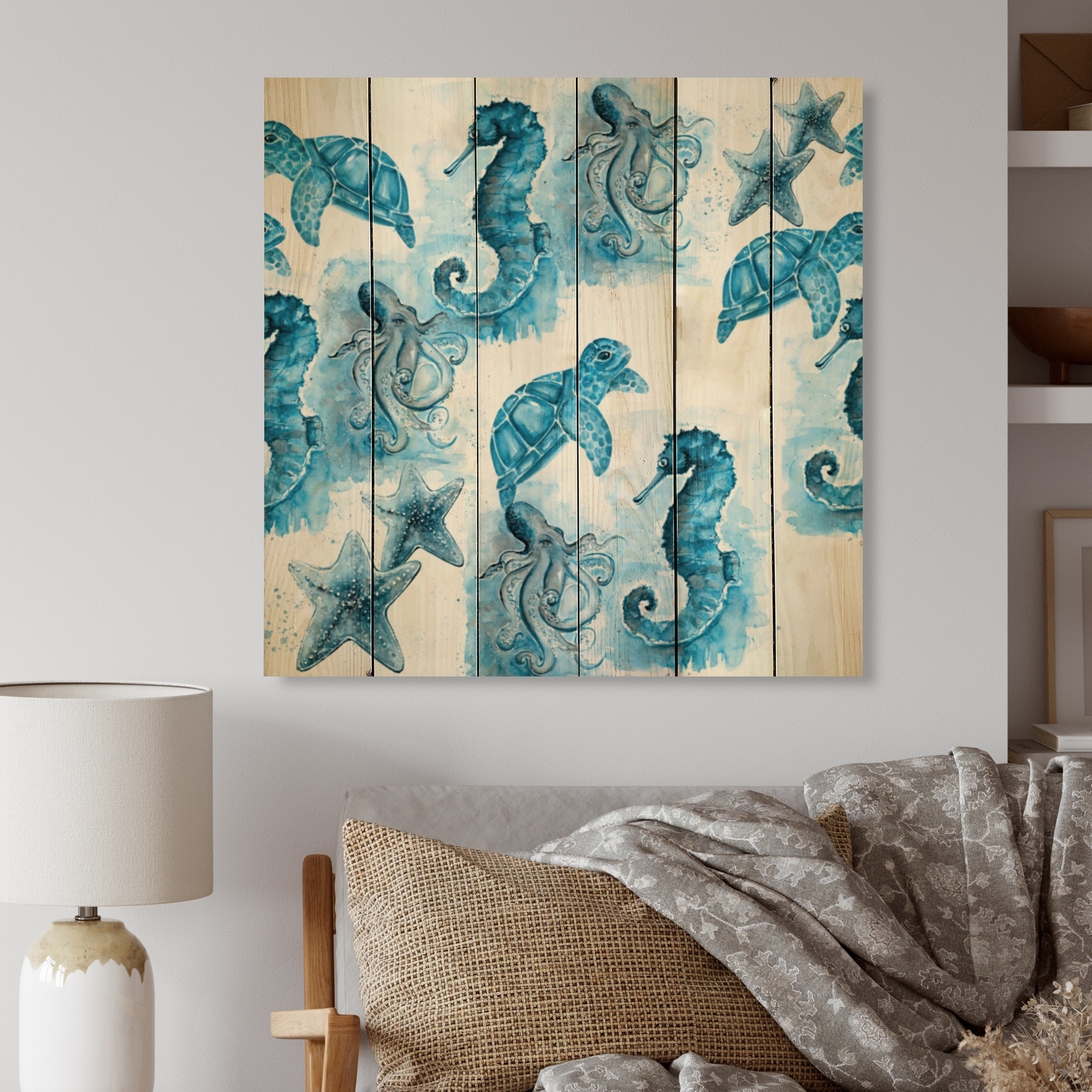 Designart 'Sea Coastal Composition II' Traditional Wood Wall