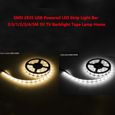 SMD 2835 USB Powered LED Strip Light Bar 0.5/1~5M 5V TV Backlight Tape Lamp Home