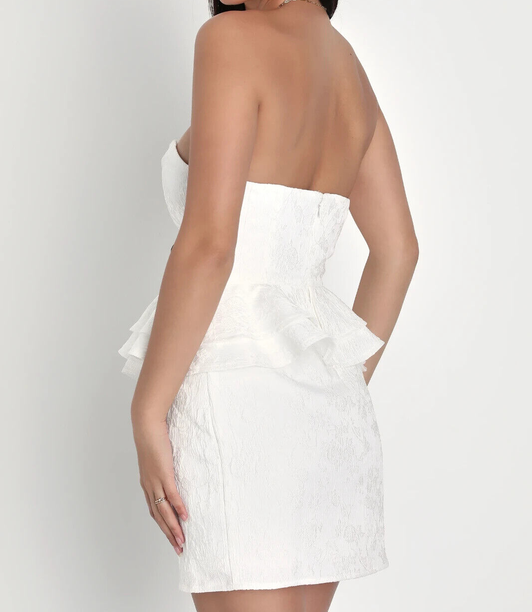 NWT Lulus Radiant Attraction White Jacquard Strapless Peplum Mini Dress M | eBay NWT Lulus Radiant Attraction White Jacquard Strapless Peplum Mini Dress M | eBay