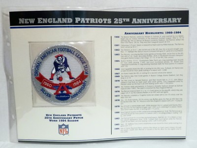 WILLABEE & WARD NFL 25TH ANNIVERSARY NEW ENGLAND PATRIOTS PATCH STAT CARD c