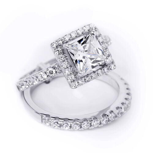 14k White Gold Sterling Princess Diamond cut Engagement Ring Wedding ...