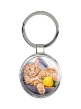 Cat : Gift Round Keychain Cute Animal Kitten Funny Friend Flowers Pet