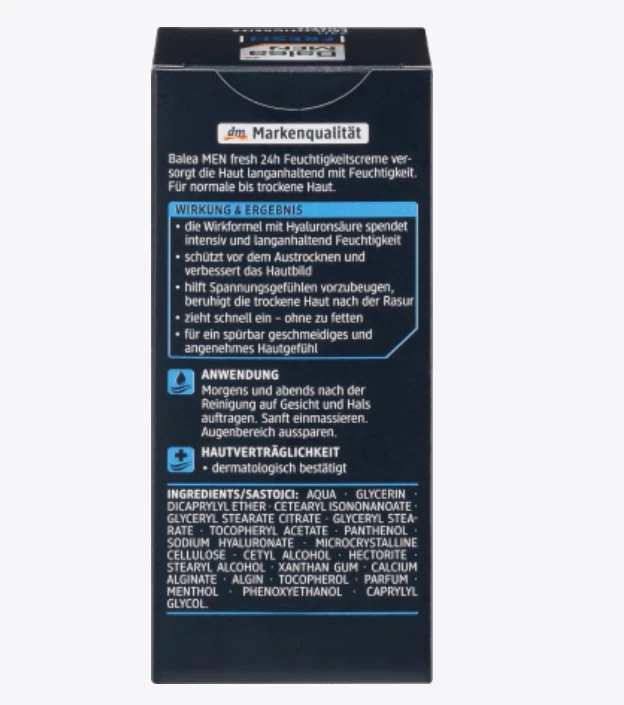 Balea MEN fresh facial active hydrating moisturizing cream with hyaluronic acid - Image 2 of 2