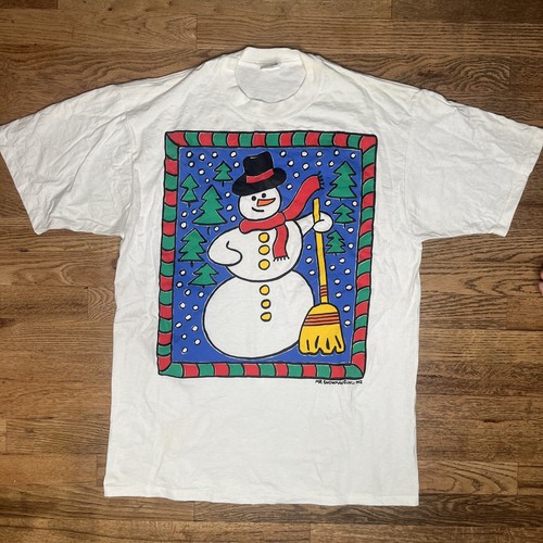 Vintage 1992 Juli Original Design- Mr. Snowman Christmas Holiday Tee Large