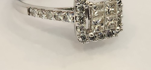 14 Karat Weißgold natürlicher Diamant Cluster Ring 1,25 CTW Prinzessin runder Schliff Gr. 7,5 - Bild 4 von 12