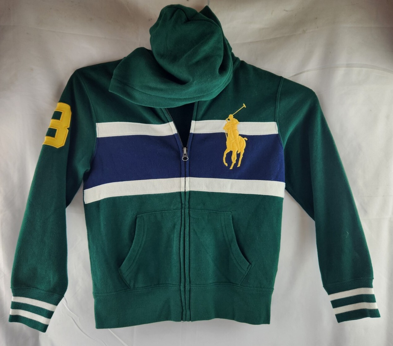Felpa con cappuccio Polo Ralph Lauren Big Pony gioventù taglia small (8) verde cerniera intera con tasche