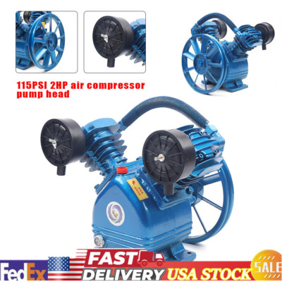 2HP 115 PSI 2 Piston Twin Cylinder Air Compressor Head Pump Single Stage V Style