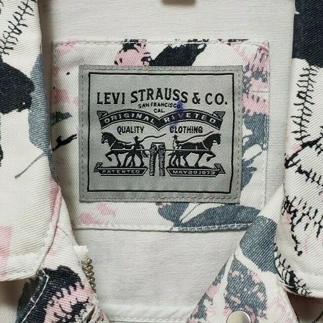 Levi's Womens Denim Floral Print Pink Trucker Jacket Oversize Jacket ...