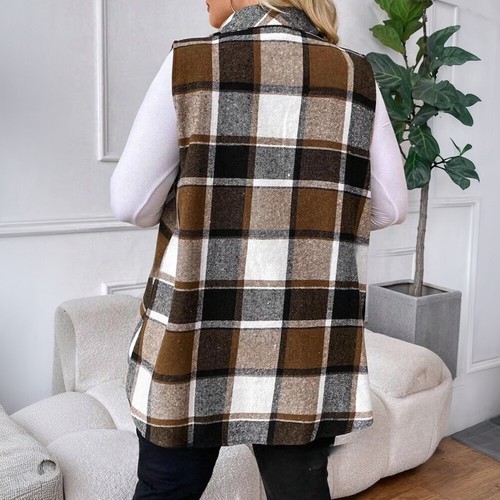 Ladies Check Bodywarmer Sleeveless Vest Winter Women Jacket Outdoor Coat Tops - Picture 13 of 16