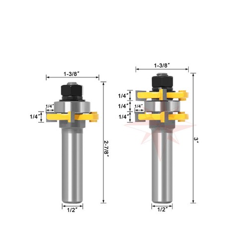 REDS Y76345-8 - 3/4" X 1/4" 2 Bit Tongue and Groove Router Bit Set 1/2" Shank - Picture 2 of 2