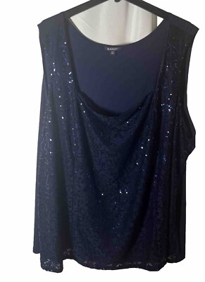 Romans Navy Woman Plus Sequin Tank Top 24W Lining Polyester/spandex/nylon 