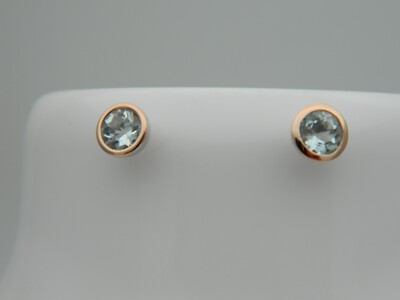 Welsh Clogau Ohrstecker Silber & 9 kt Rotgold Aquamarin März Geburtsstein