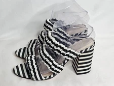 Raye Revolve Mimi Striped Black Strappy Heeled Mules Womens Size 8.5