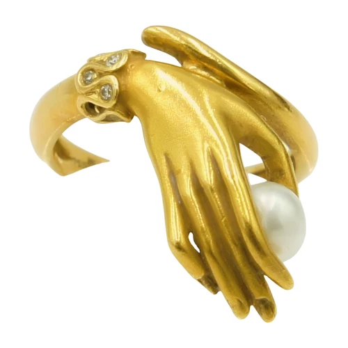 Carrera y Carrera Diamond Pearl Ring Ring Size 5.7 18K Gold Right Hand Used - Afbeelding 2 van 8