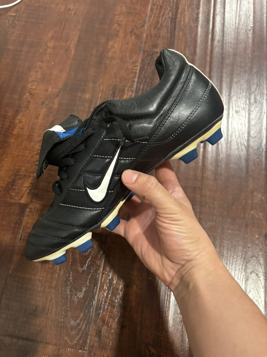 Nike Tiempo Premier Black White & Blue US 8.5 Hand Made In Italy