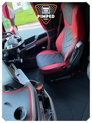 SITZBEZÜGE für DAF XF / XG / XG+ ECO LEDER SITZBEZÜGE ROT&SCHWARZ LKW V-STYL