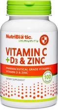 NutriBiotic – Vitamin C + D3 & Zinc, 100 Capsules | Potent,... 